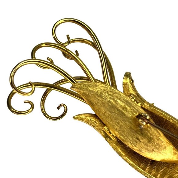 VTG 1960's Gold Floral Brooch Art Nouveau Style Costume Jewelry 3.5" VINTAGE - Picture 7 of 11